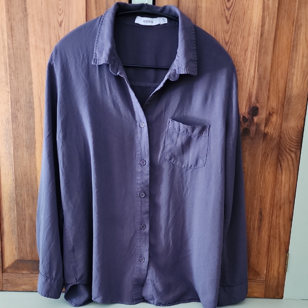 JustFab Deep Purple Button-Up Blouse
